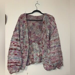 Chunky hand knit pastel shimmer Multicolor cardigan (hope macauley style)